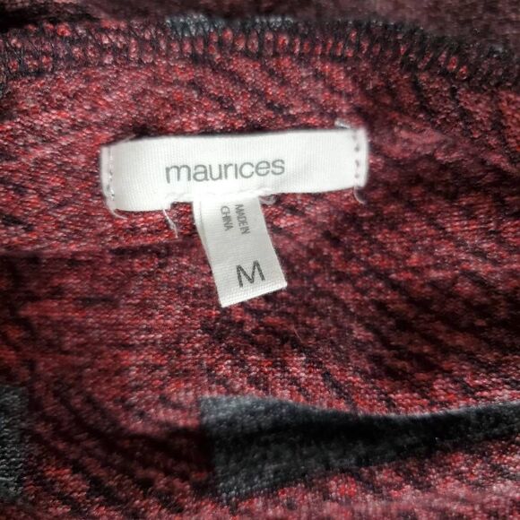 Maurices Hooded Open Front Cardigan Red Black Plaid Colorblock Knit Women’s M - Picture 4 of 6